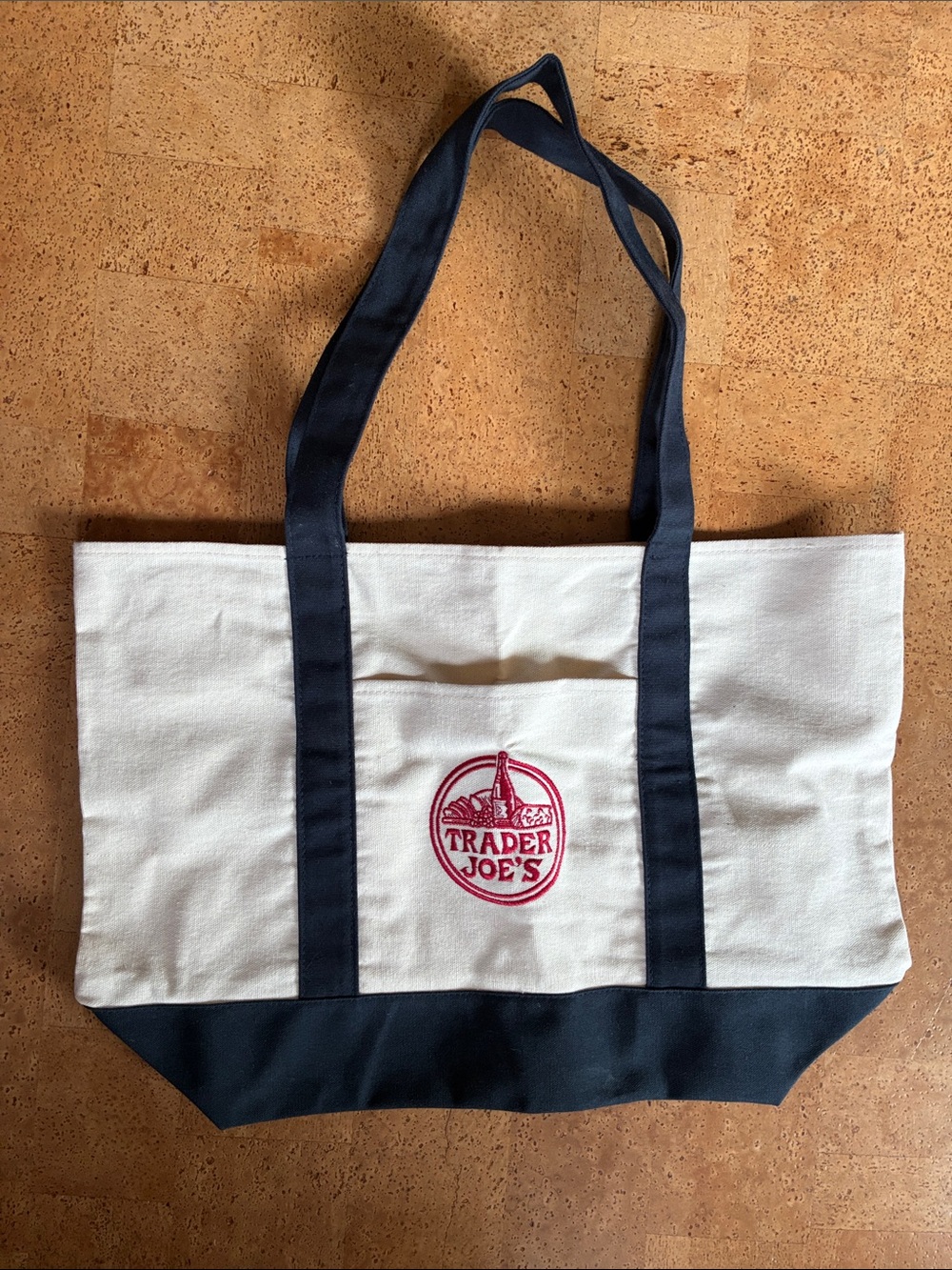 Trader Joe's Canvas Tote in Cream with Navy Trim